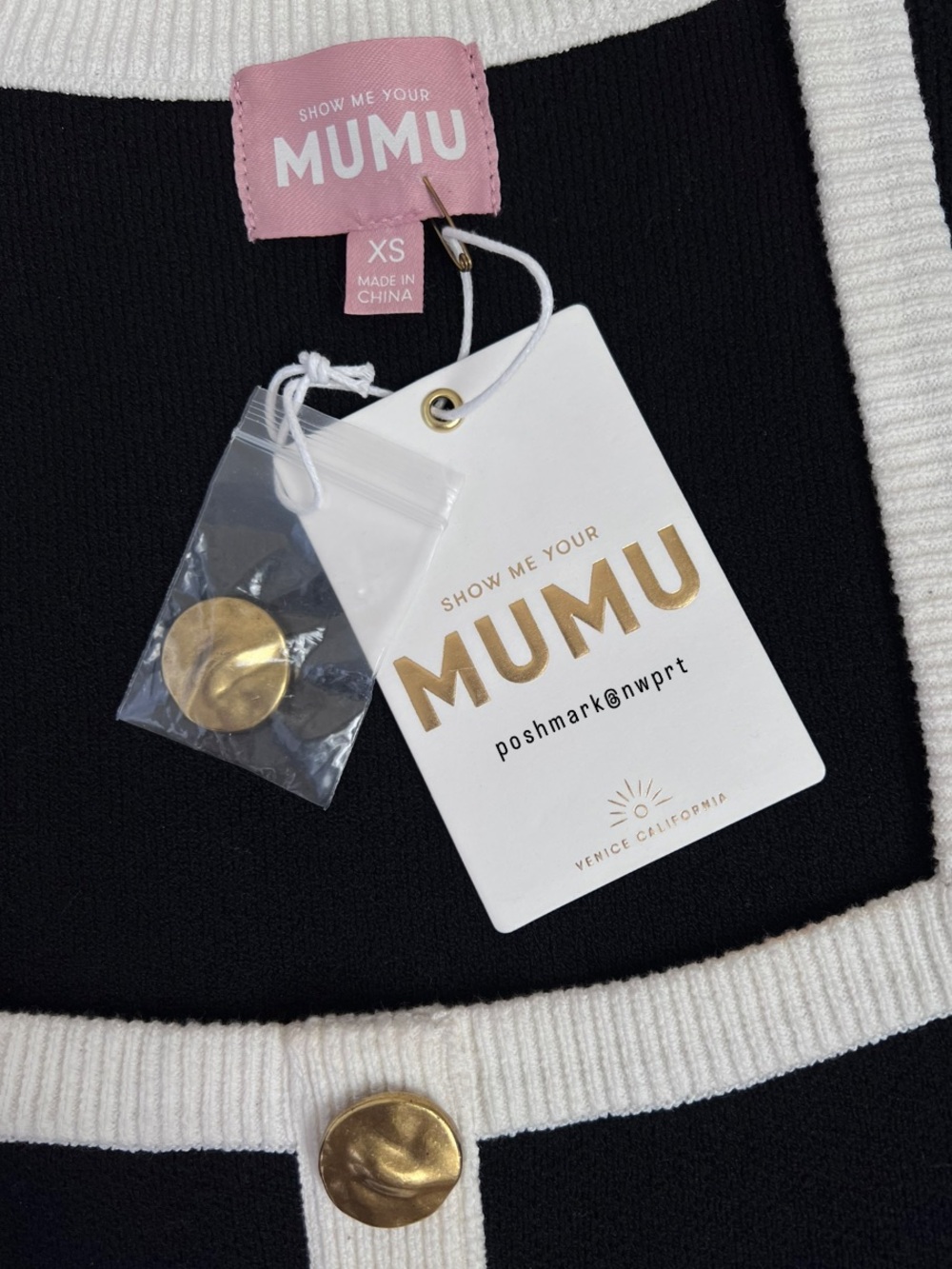 NWT 💯 Show Me Your Mumu Sofia Sweater Mini Dress Black White Cream XS NWT NEW - Picture 4 of 9